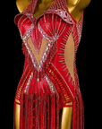 Crystalline shimmering metallic Fringe Latin Dress Latin/Rhythm