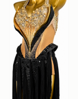Fully Golden Crystals and Pearls Fringe Dress Latin/Rhythm