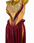 Fully Golden Crystals and Pearls Fringe Dress Latin/Rhythm