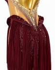 Fully Golden Crystals and Pearls Fringe Dress Latin/Rhythm
