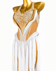 Fully Golden Crystals and Pearls Fringe Dress Latin/Rhythm