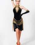 Fertigmodell im Abverkauf: Latein-/Rhythmus-Kleid mit Samt und Kristallbesatz