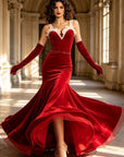 Stretch Velvet Dance Gown with White Ruffle Trim Standard/Smooth