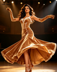 Stretch Velvet Dance Gown with White Ruffle Trim Standard/Smooth