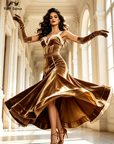 Stretch Velvet Dance Gown with White Ruffle Trim Standard/Smooth