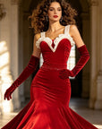 Stretch Velvet Dance Gown with White Ruffle Trim Standard/Smooth