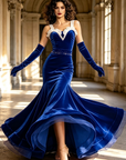 Stretch Velvet Dance Gown with White Ruffle Trim Standard/Smooth