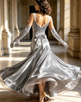 Stretch Velvet Dance Gown with White Ruffle Trim Standard/Smooth