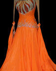 Long Sleeves Flowy Sash Flame Crystal Ballroom Standard Dress Standard/Smooth