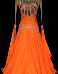 Long Sleeves Flowy Sash Flame Crystal Ballroom Standard Dress Standard/Smooth