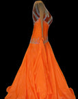 Long Sleeves Flowy Sash Flame Crystal Ballroom Standard Dress Standard/Smooth
