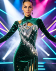 Glitter velvet (or Metallic Lycra) with Champagne Crystal Embellishments Latin/Rhythm