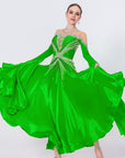 Long - sleeves Crystalline Pearl Ballroom Dress Standard/Smooth