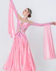 Long - sleeves Crystalline Pearl Ballroom Dress Standard/Smooth
