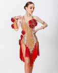 3D Roses Fringe Crystalline Latin Dress Latin/Rhythm 