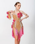 3D Roses Fringe Crystalline Latin Dress Latin/Rhythm 