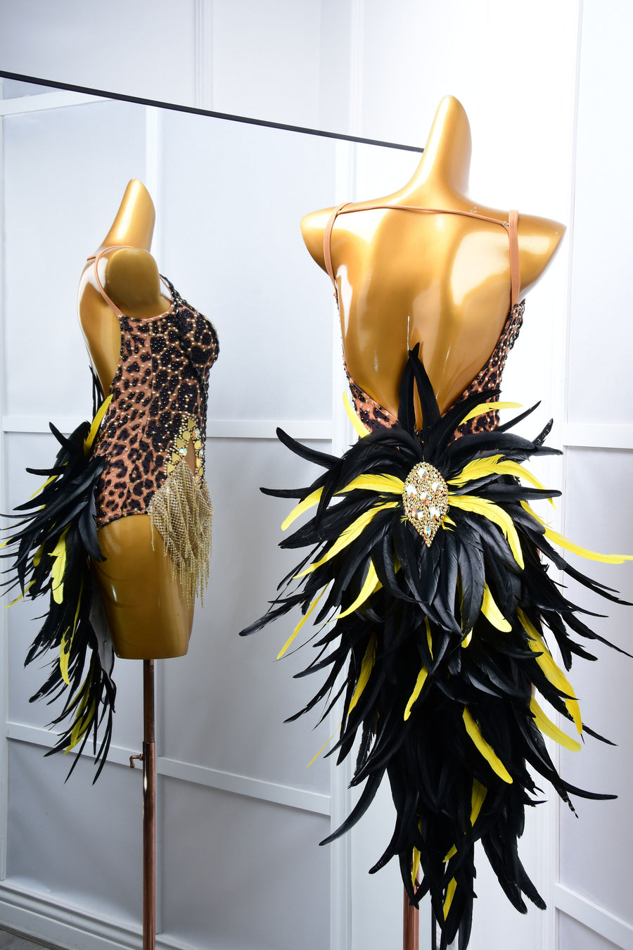 Crystalline Leopard Print Latin Feather Dress Latin/Rhythm # L5050