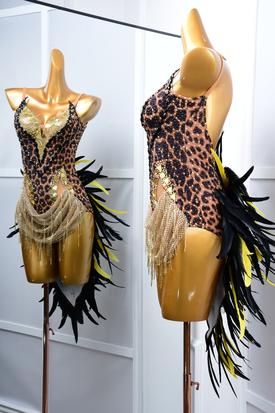 Crystalline Leopard Print Latin Feather Dress Latin/Rhythm # L5050