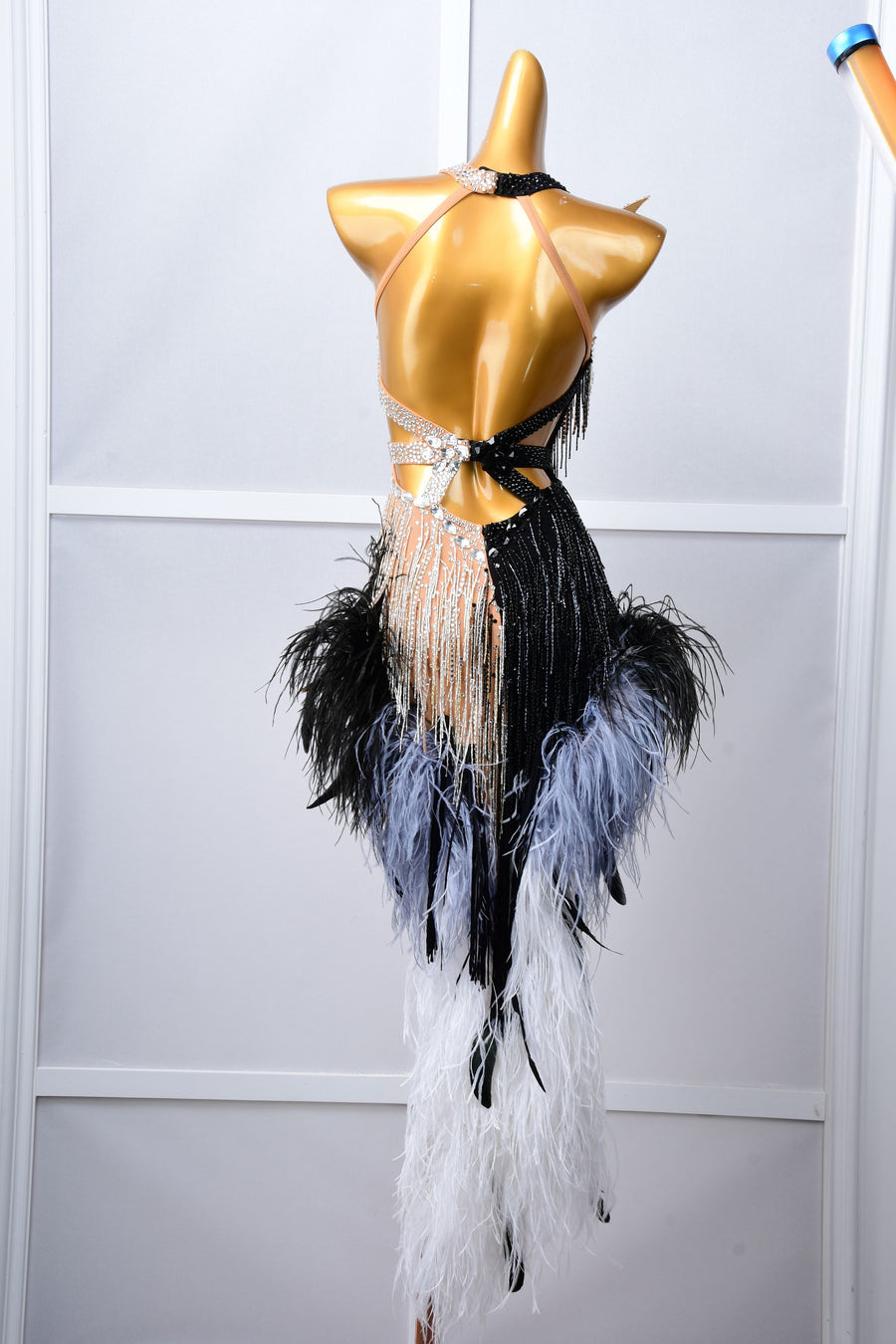 Crystalline Beaded Ostrich Feather Latin Dress Latin/Rhythm # L5054