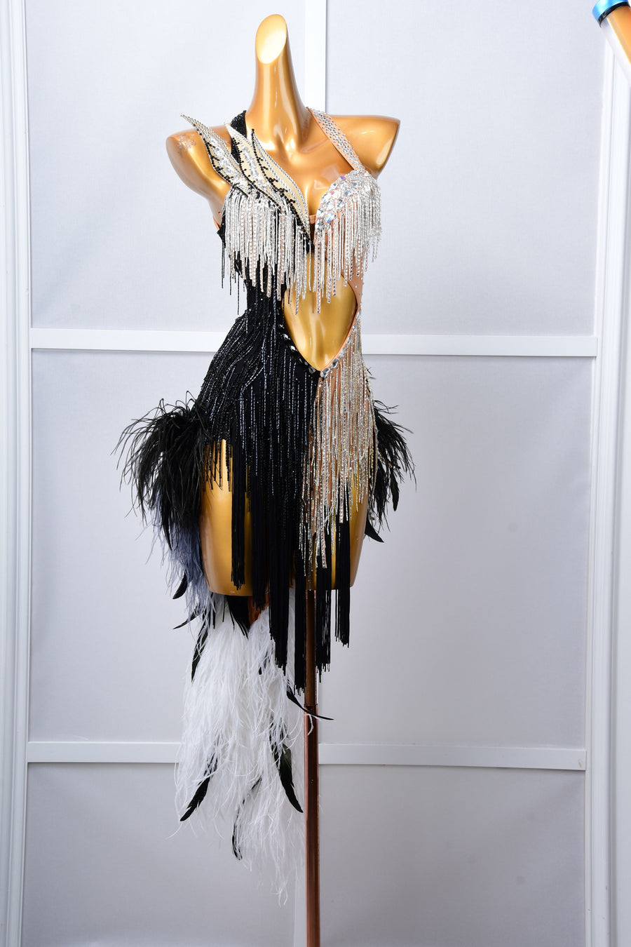 Crystalline Beaded Ostrich Feather Latin Dress Latin/Rhythm # L5054