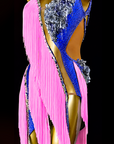Crystalline Color‑Contrast 3D Floral Fringe Dress  Latin/Rhythm 