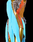 Crystalline Color‑Contrast 3D Floral Fringe Dress  Latin/Rhythm 