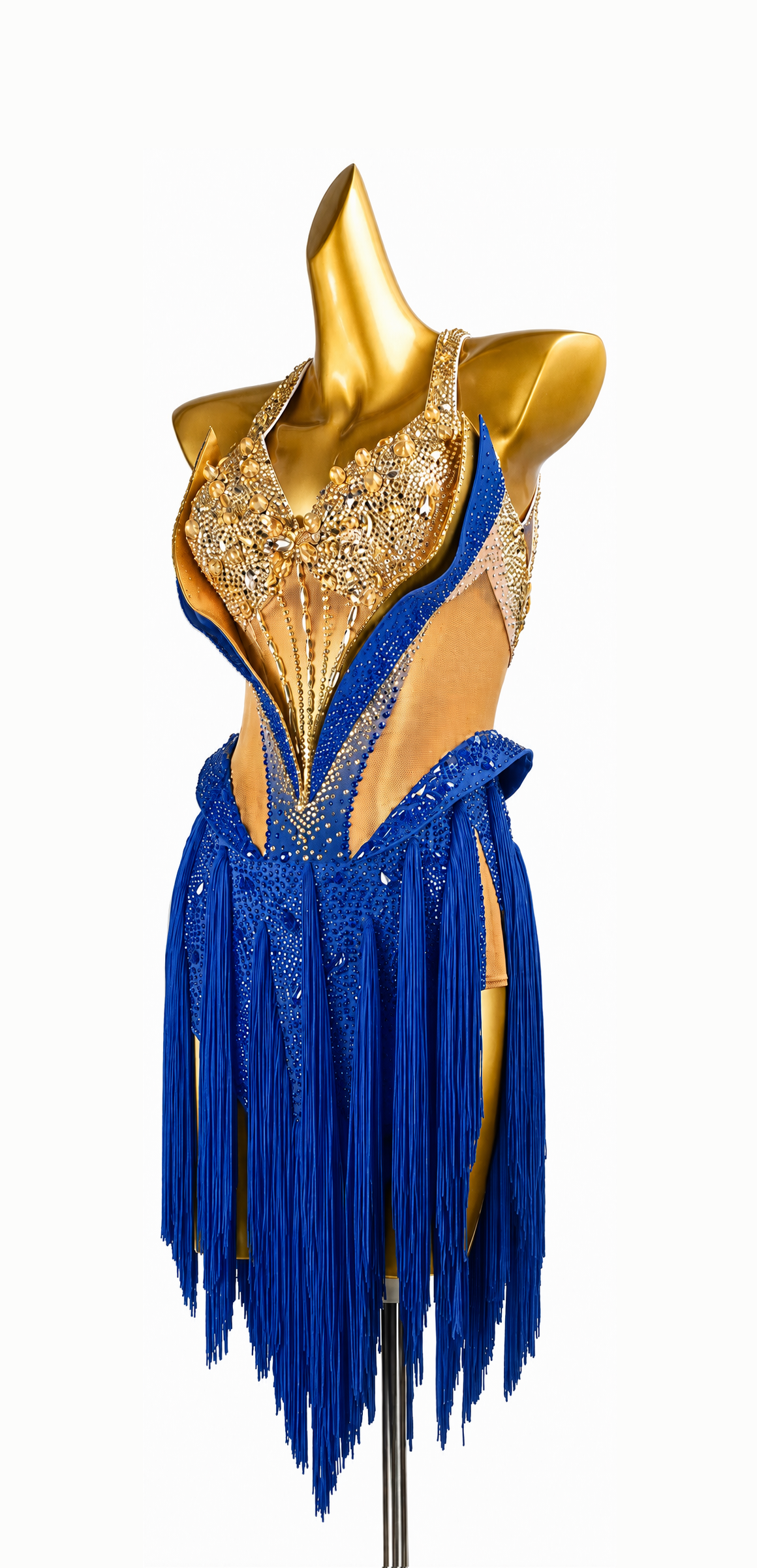 Fully Golden Crystals and Pearls Fringe Dress Latin/Rhythm  