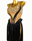 Fully Golden Crystals and Pearls Fringe Dress Latin/Rhythm  