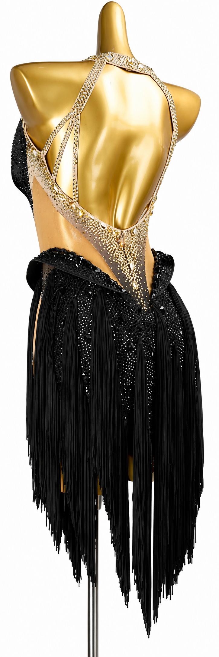 Fully Golden Crystals and Pearls Fringe Dress Latin/Rhythm  