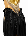 Fully Golden Crystals and Pearls Fringe Dress Latin/Rhythm  