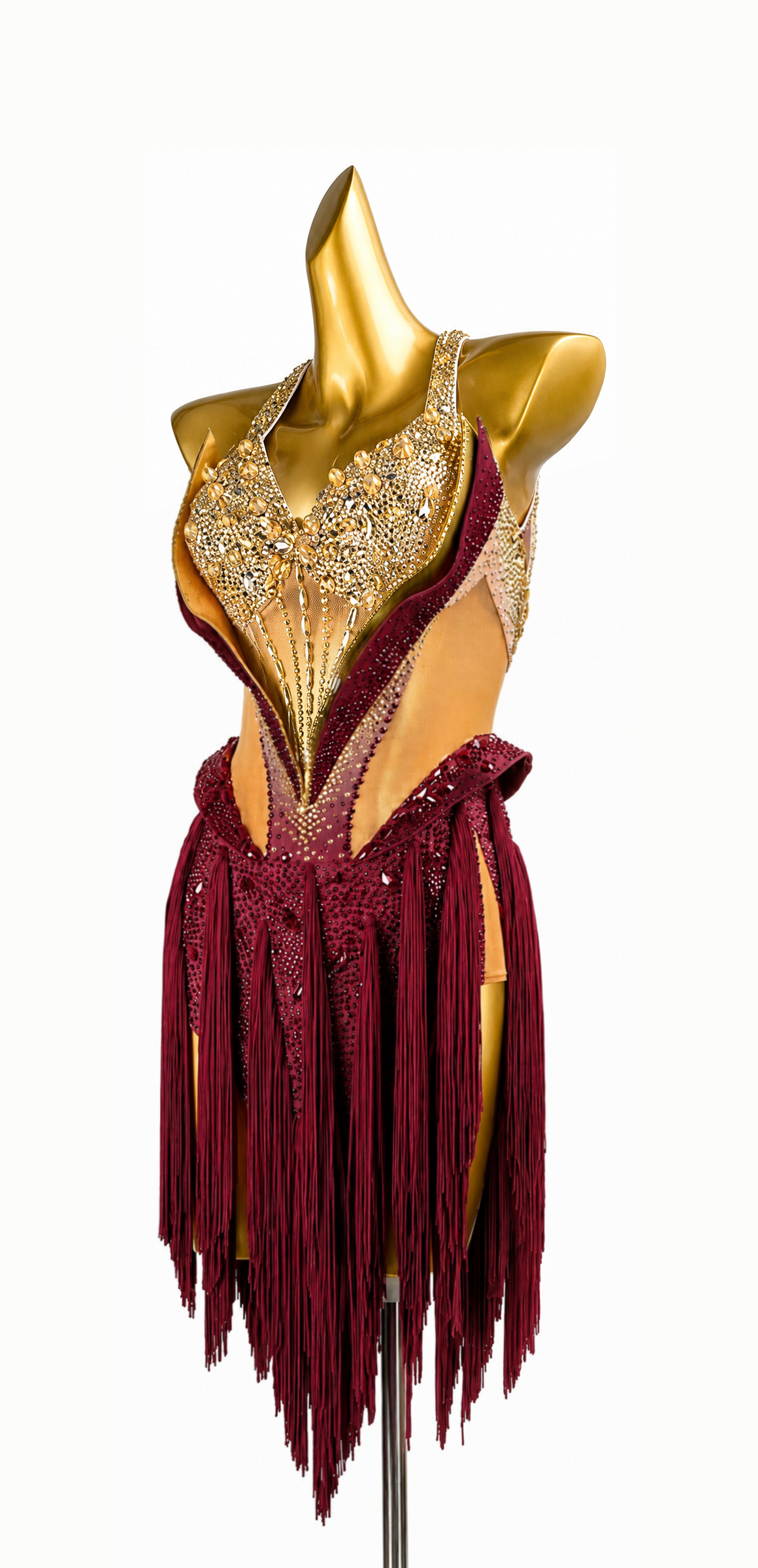 Fully Golden Crystals and Pearls Fringe Dress Latin/Rhythm  
