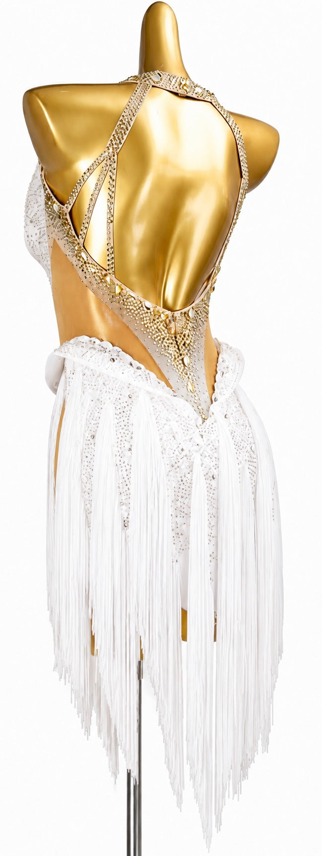 Fully Golden Crystals and Pearls Fringe Dress Latin/Rhythm  