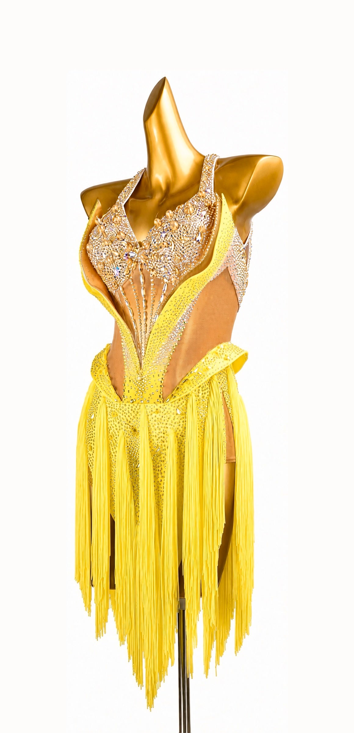 Fully Golden Crystals and Pearls Fringe Dress Latin/Rhythm  
