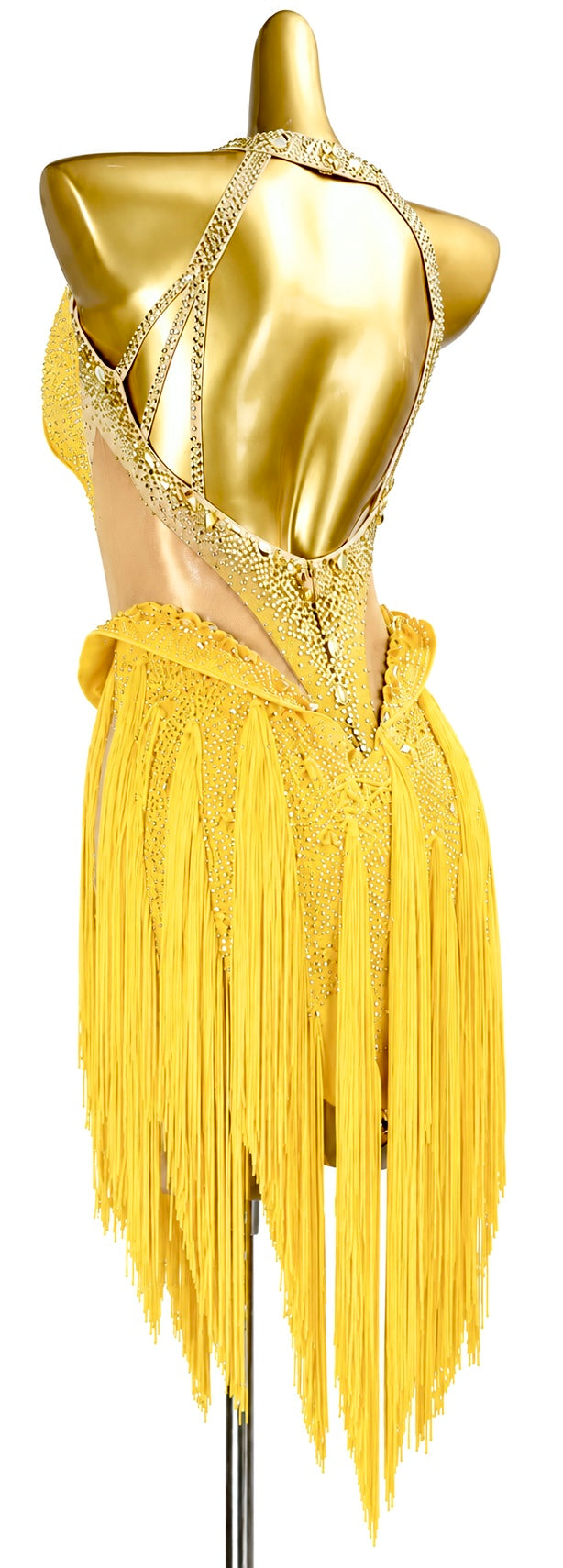 Fully Golden Crystals and Pearls Fringe Dress Latin/Rhythm  