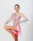 One-shoulder Crystalline Beaded Fringe Latin Dress Latin/Rhythm 