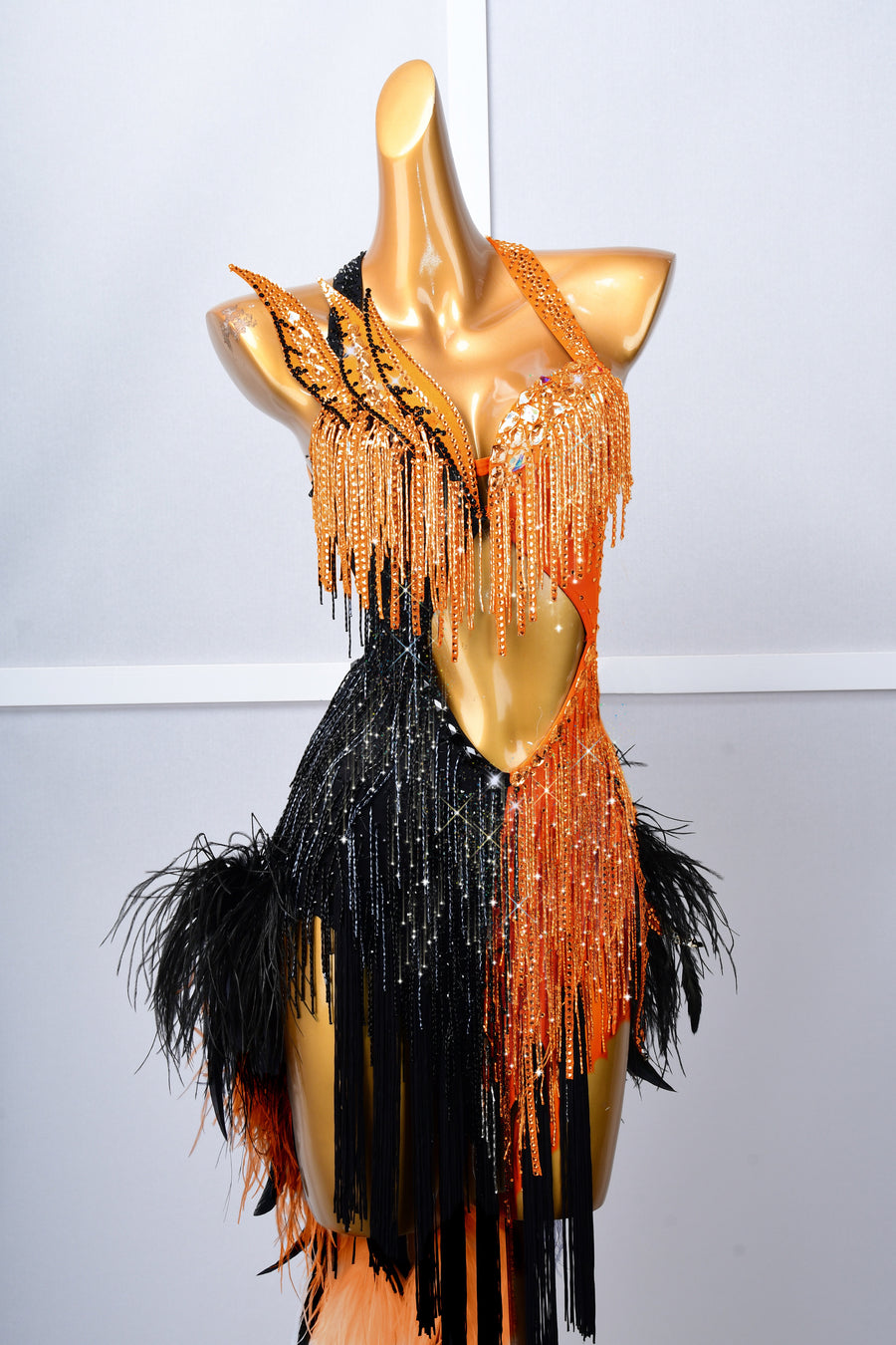 Crystalline Beaded Ostrich Feather Latin Dress Latin/Rhythm # L5054