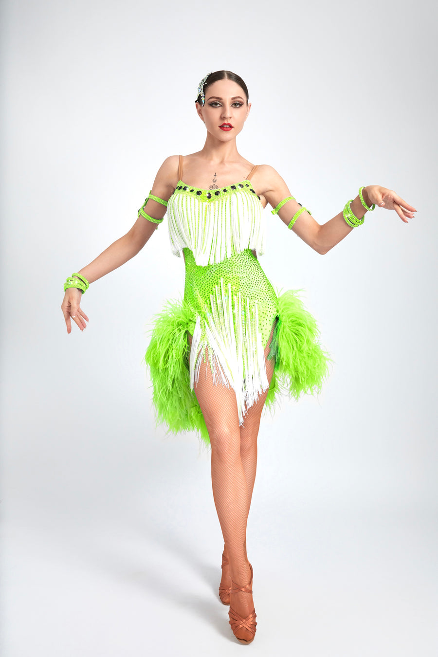 Ostrich Feather Crystalline Fringe Latin Dress Latin/Rhythm # L5101