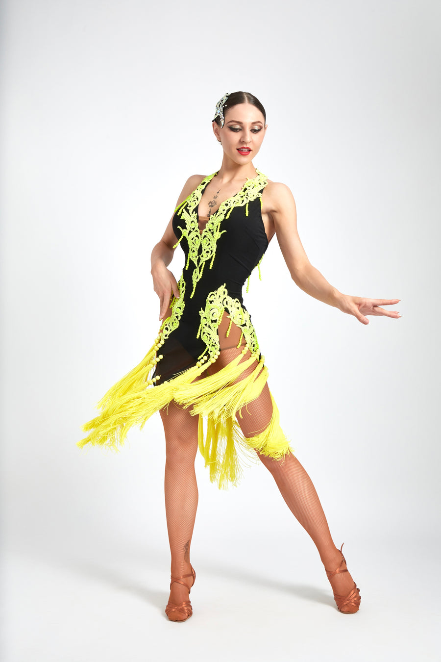 Crystalline Fluorescent Stone Fringe Latin Dress Latin/Rhythm # L5176