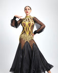 Long Puffy Sleeves Crystalline Ballroom Dress Standard/Smooth 