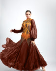 Long Puffy Sleeves Crystalline Ballroom Dress Standard/Smooth 