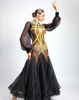 Long Puffy Sleeves Crystalline Ballroom Dress Standard/Smooth 