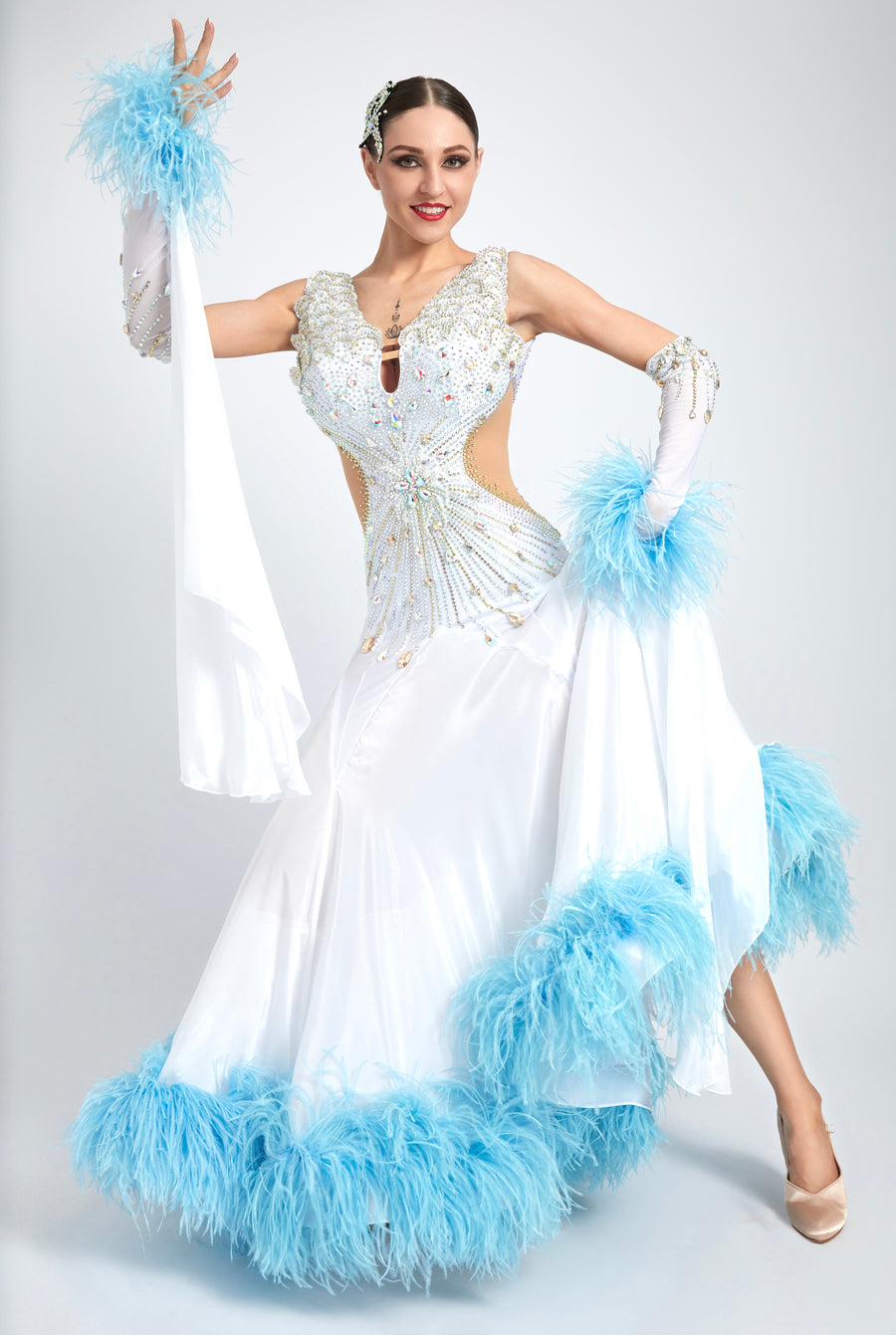 Ostrich Feathers crystallized Ballroom Dress Standard/Smooth # M4207