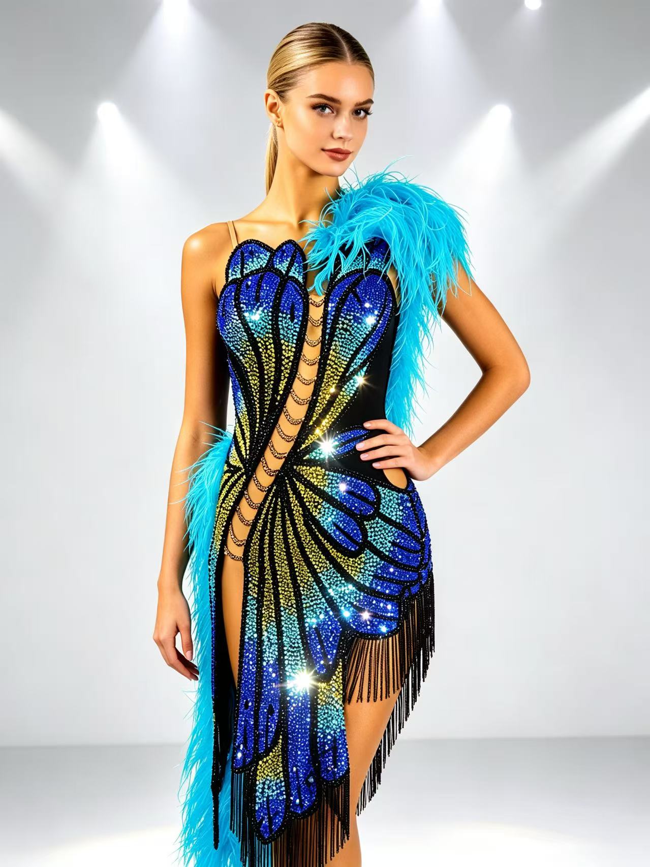 Sparkling Crystal butterfly pattern Latin Dress Latin/Rhythm 