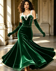 Stretch Velvet Dance Gown with White Ruffle Trim  Standard/Smooth 