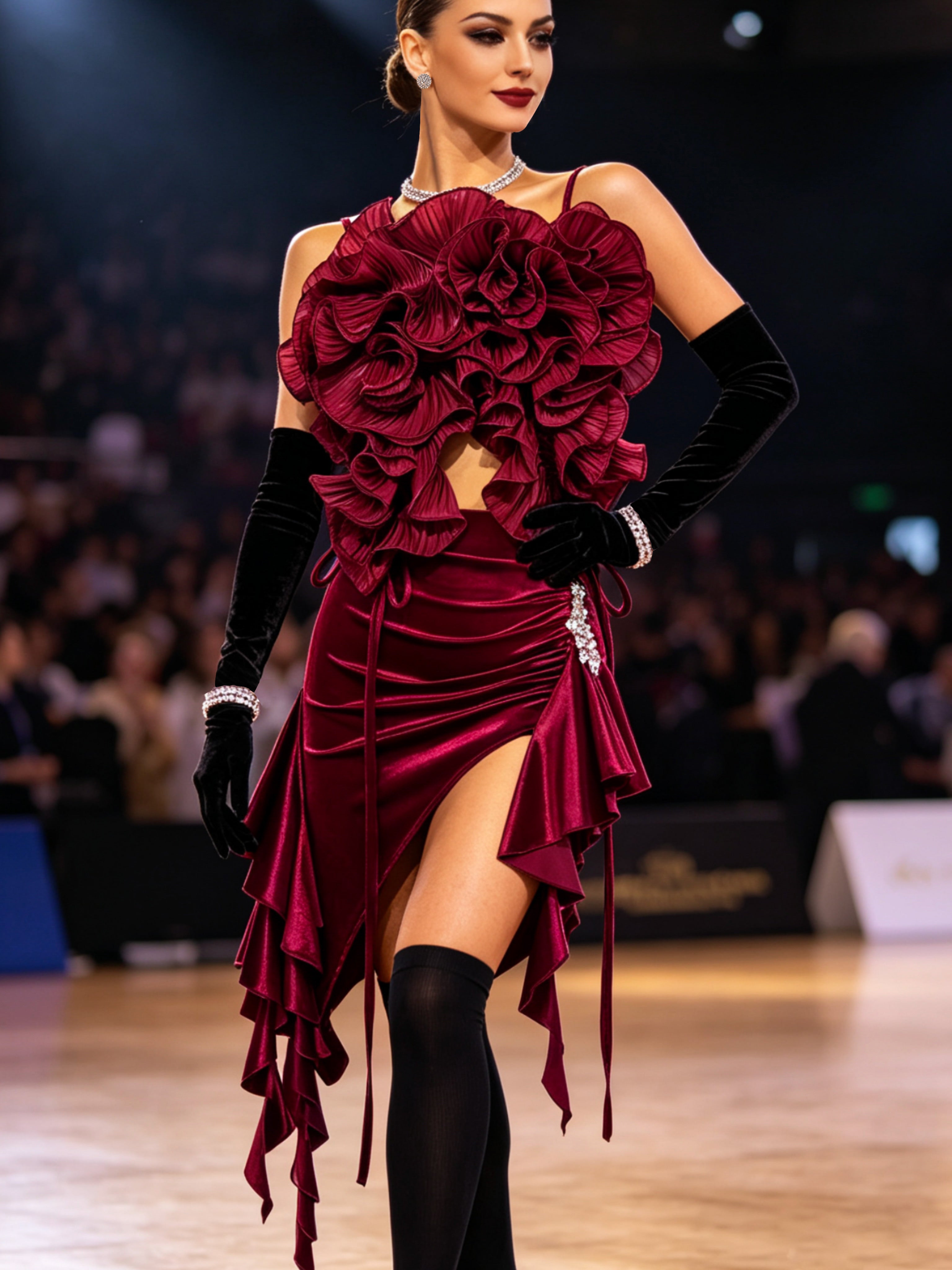 Detachable 3D Floral Performance Latin/Rhythm 