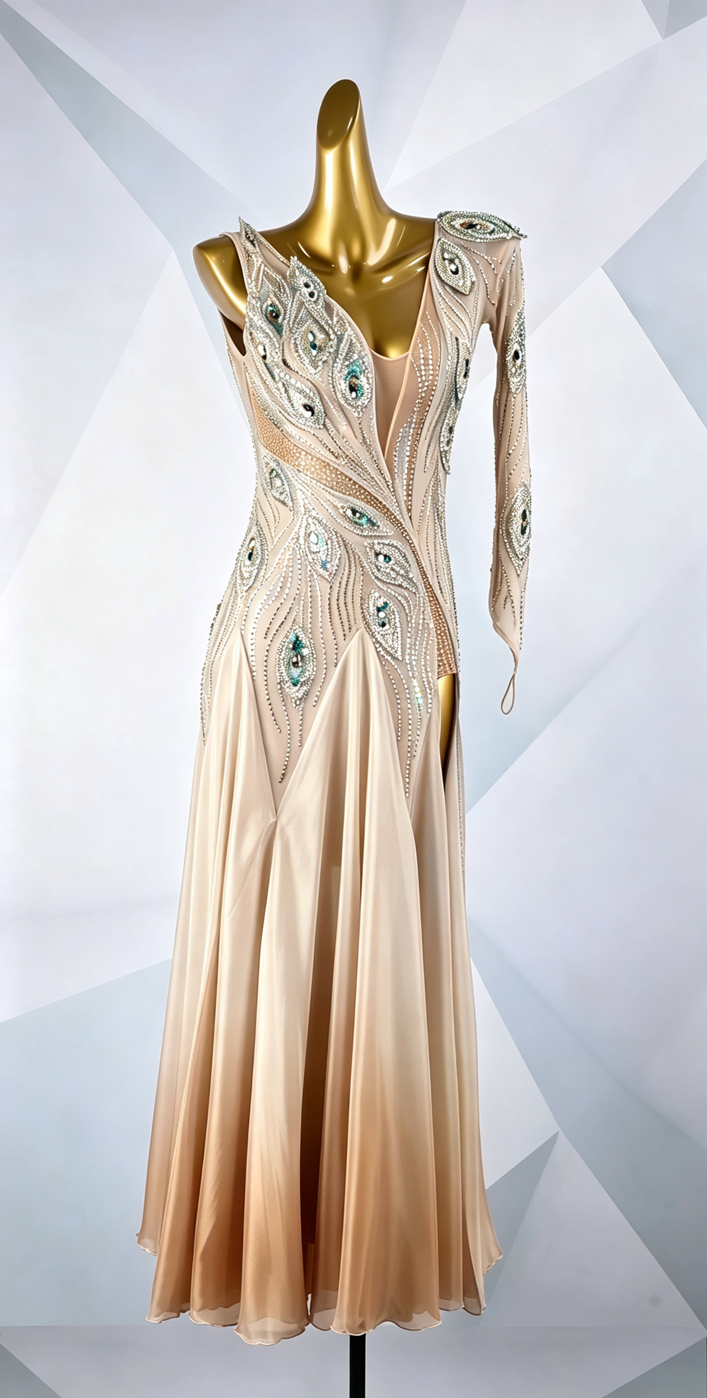 Crystalline Peacock Gradient Chiffon Skirt American Smooth Dress Standard/Smooth 