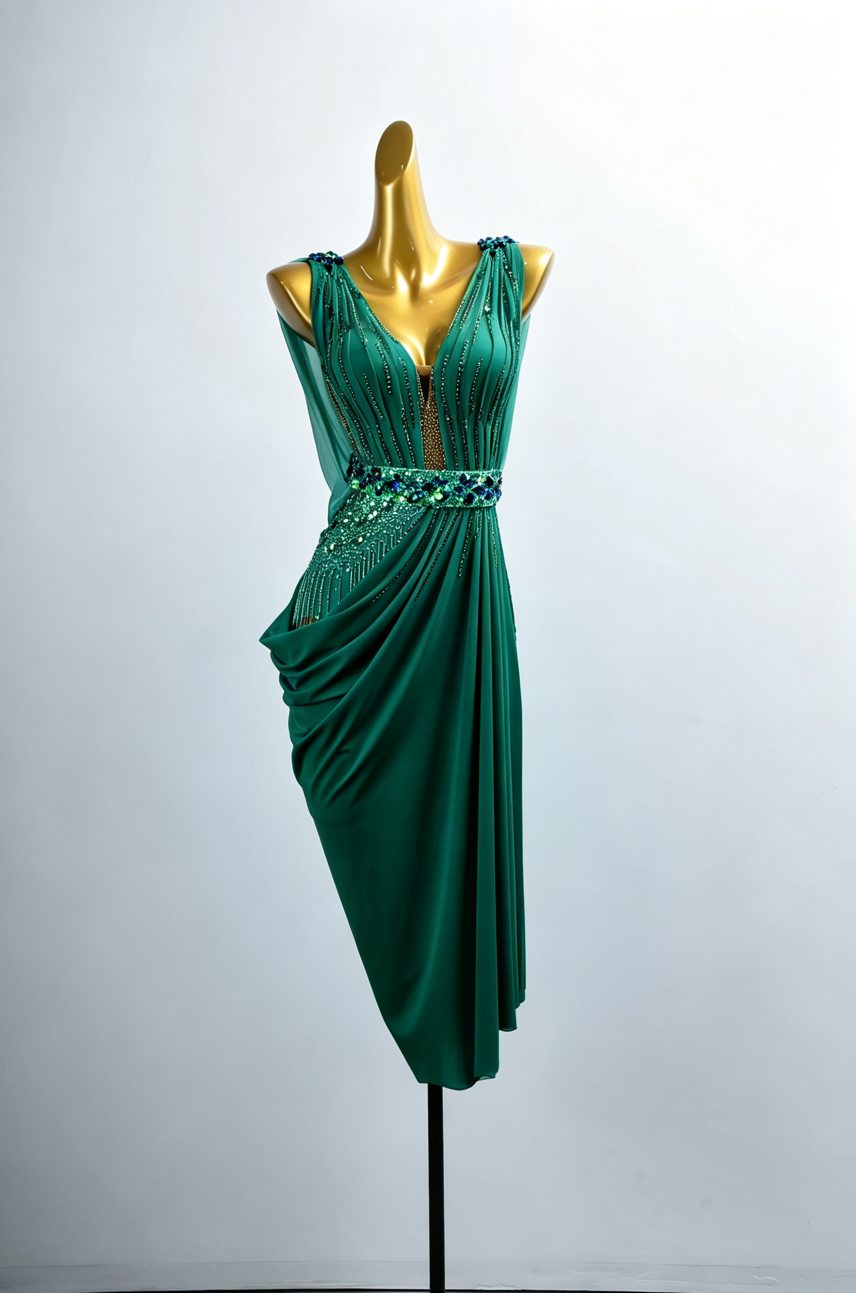 Crystal Belt Beaded asymmetric Long Latin Dress Latin/Rhythm 