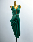 Crystal Belt Beaded asymmetric Long Latin Dress Latin/Rhythm 