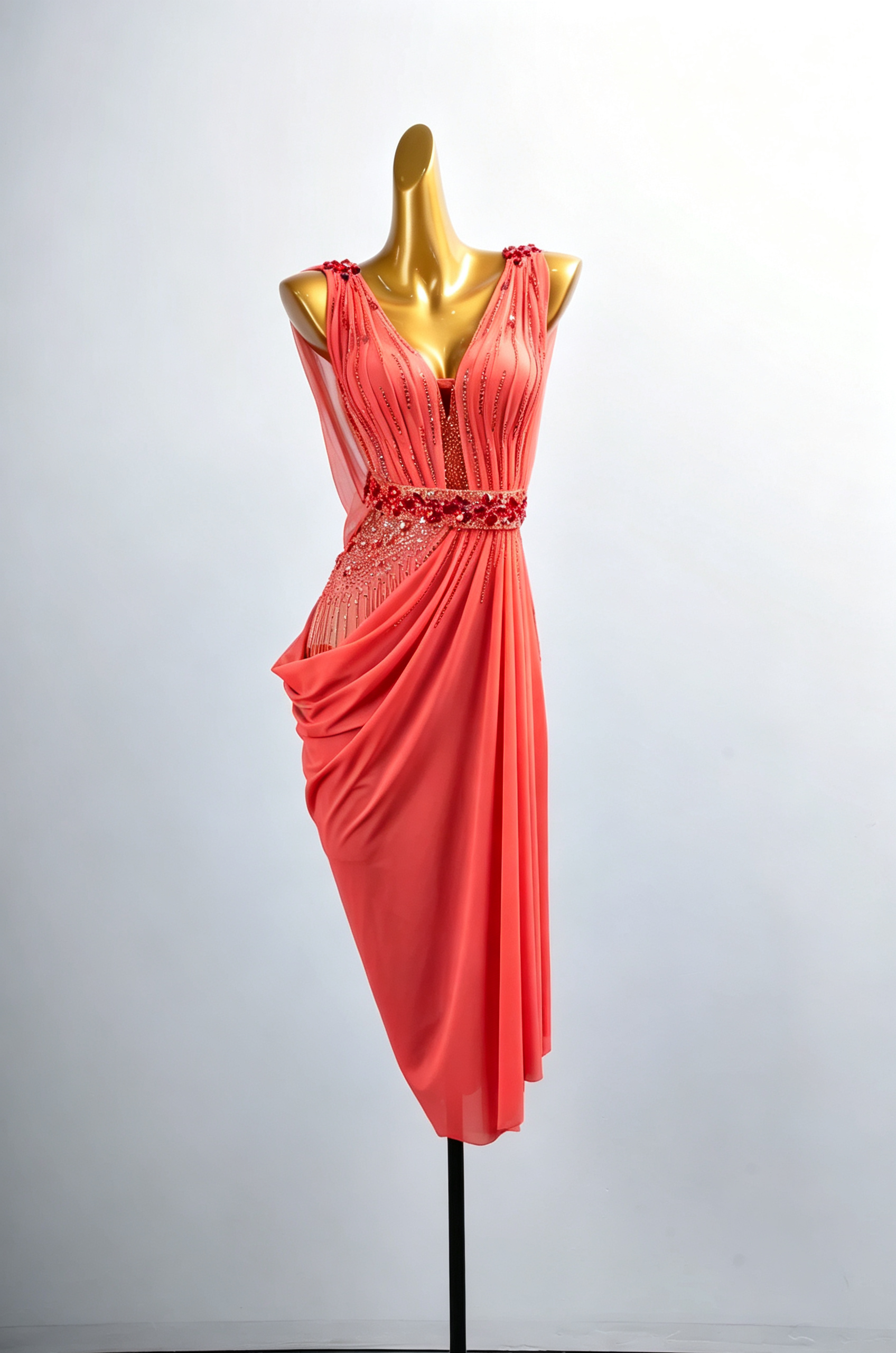 Crystal Belt Beaded asymmetric Long Latin Dress Latin/Rhythm 