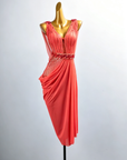 Crystal Belt Beaded asymmetric Long Latin Dress Latin/Rhythm 